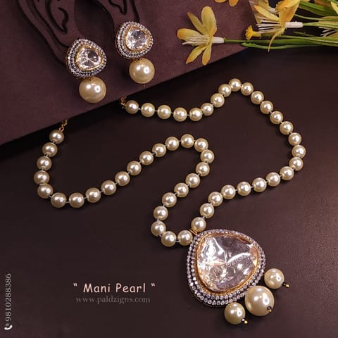 Mani Pearl Moissanite Polki Pendant Set