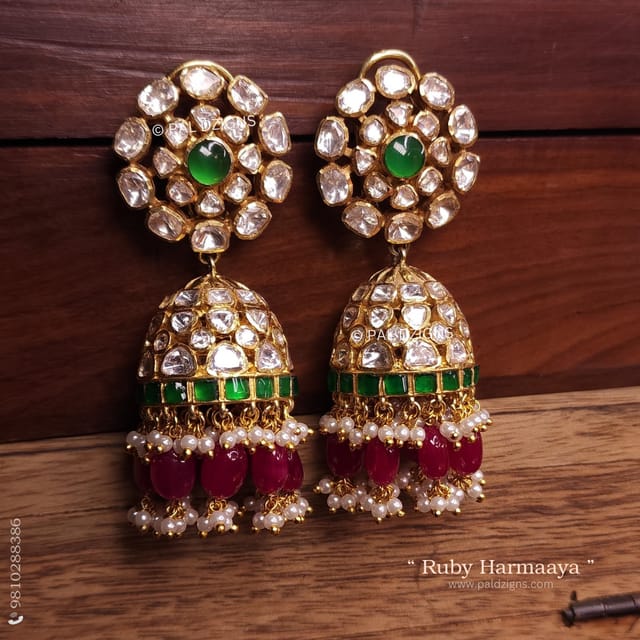 Ruby Harmaaya Moissanite Polki Jhumki