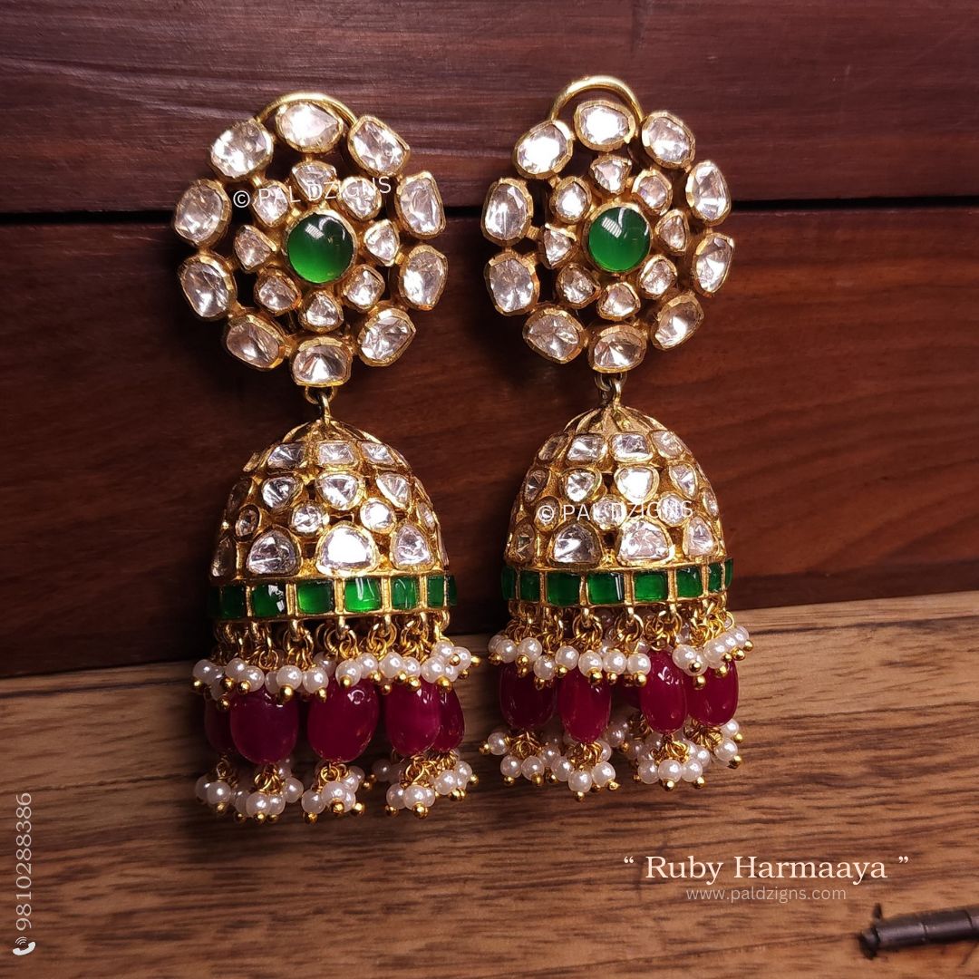 Ruby Harmaaya Moissanite Polki Jhumki