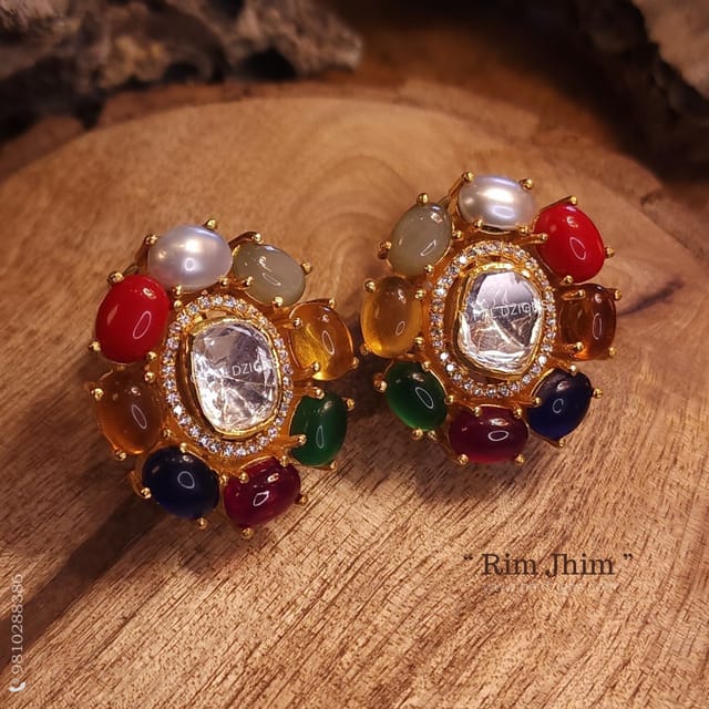 Rim Jhim Moissanite Polki Stud