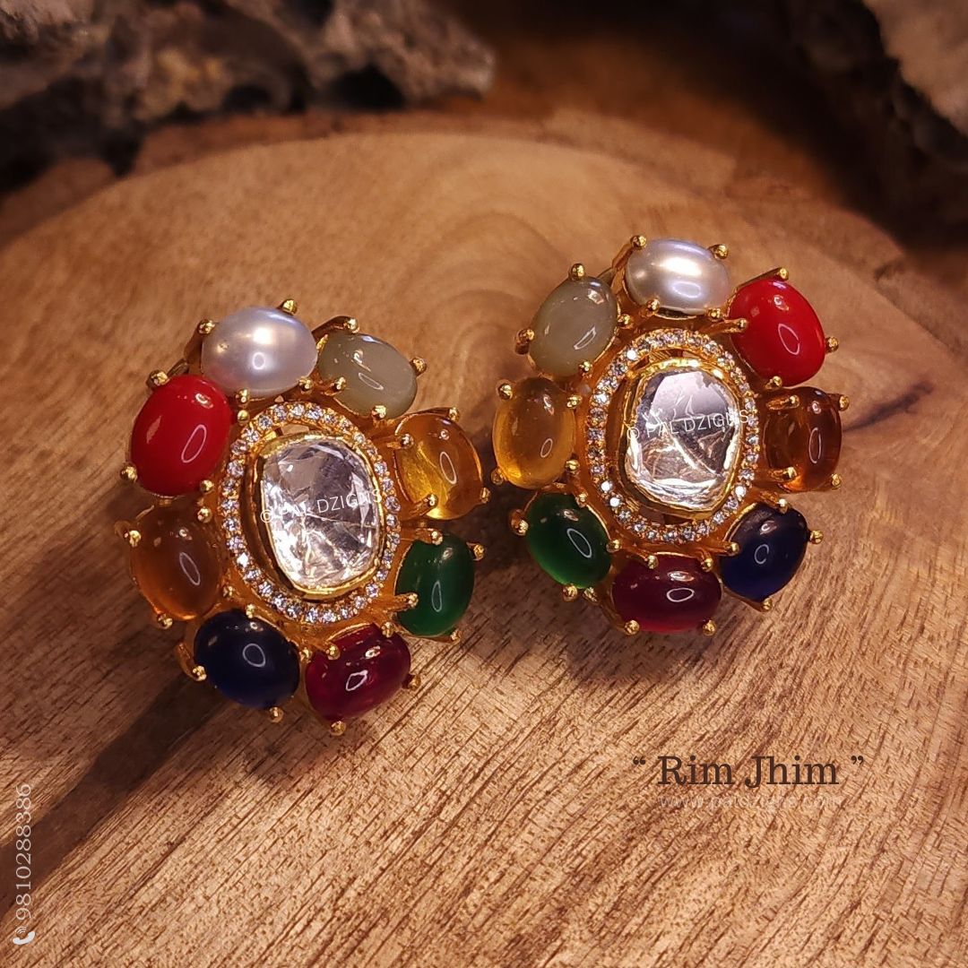 Rim Jhim Moissanite Polki Stud