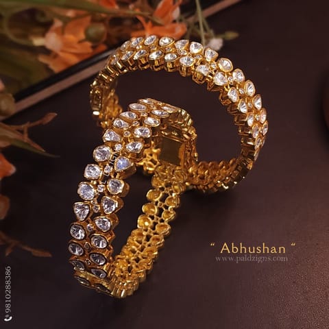 Abhushan 2-8" Size Moissanite Polki Bangles (Pair) Abhushan 2-8" Size Moissanite Polki Bangles (Pair)