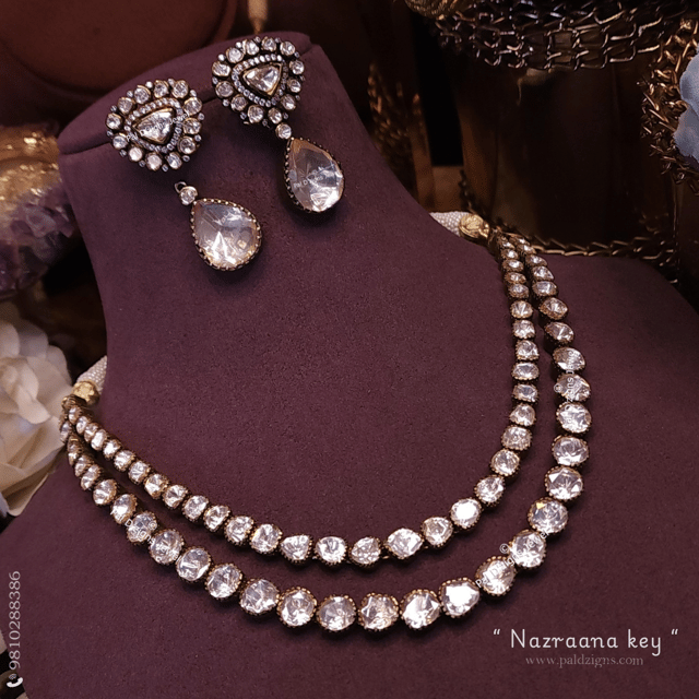 Nazraana Key Antique Moissanite Polki Necklace Set