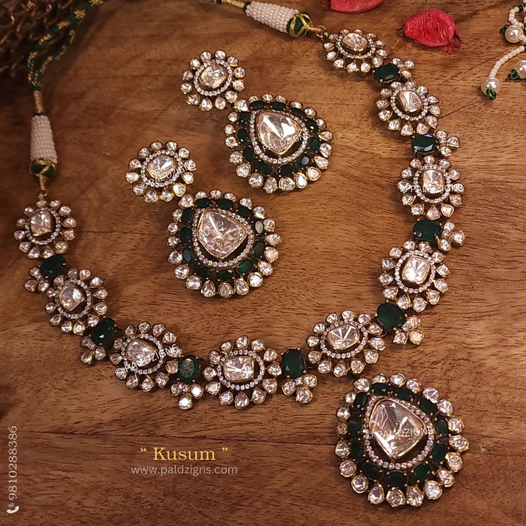 Kusum Moissanite Polki Detachable Pendant Set