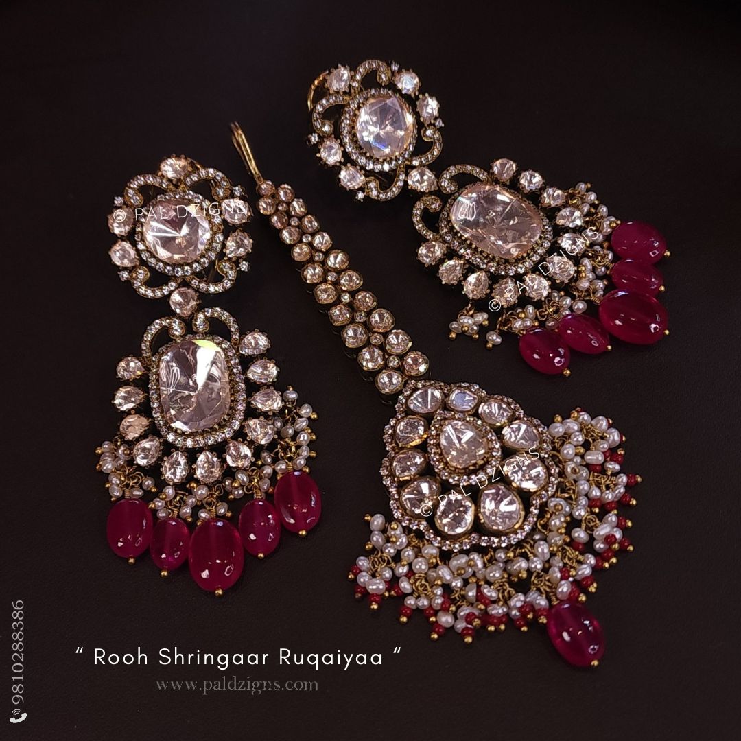 Rooh Shringaar Ruqaiya Moissanite Polki Tikka and Earring Combo