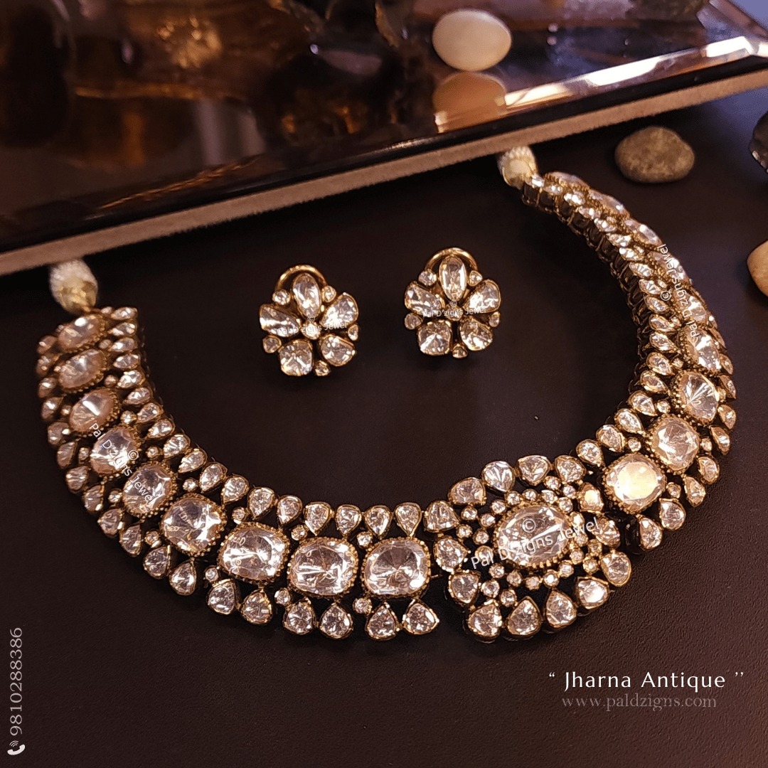 Jharna Antique Moissanite Polki Necklace Set