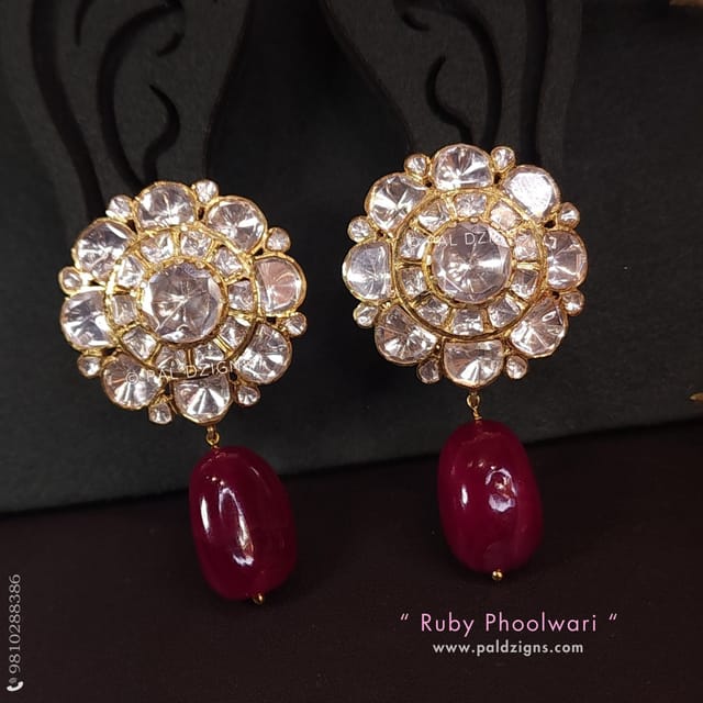 Ruby Phoolwari Moissanite Polki Stud