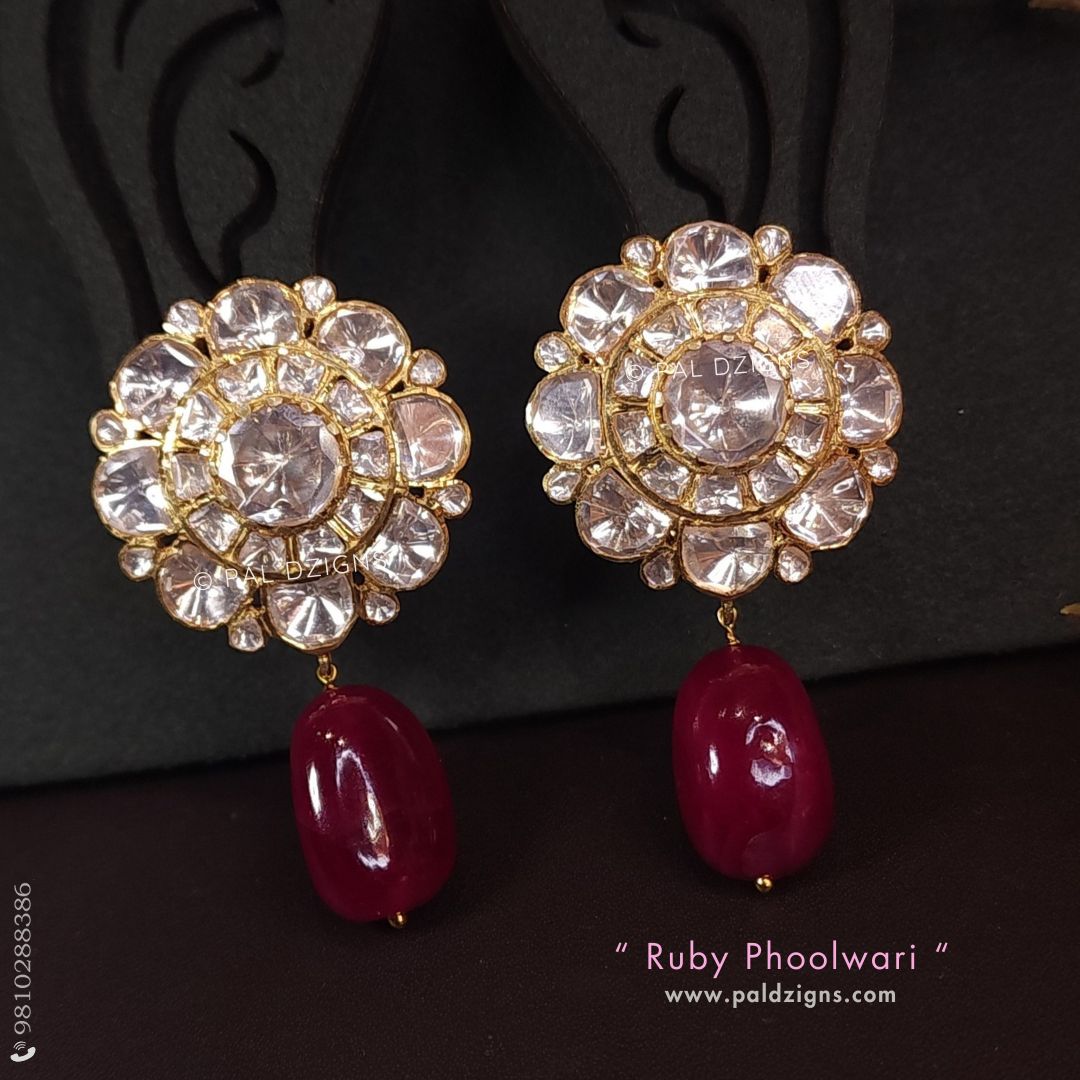 Ruby Phoolwari Moissanite Polki Stud