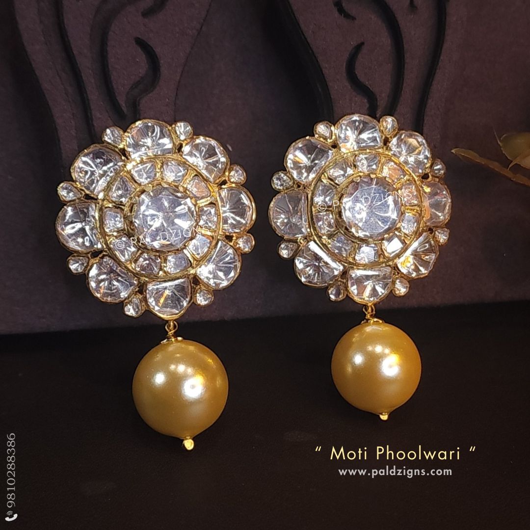 Moti Phoolwari Moissanite Polki Stud