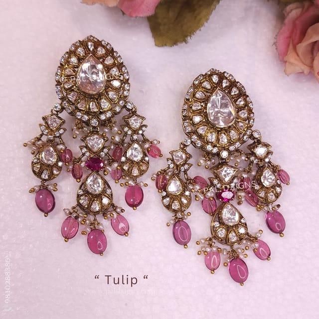 Tulip Moissanite Polki Earring