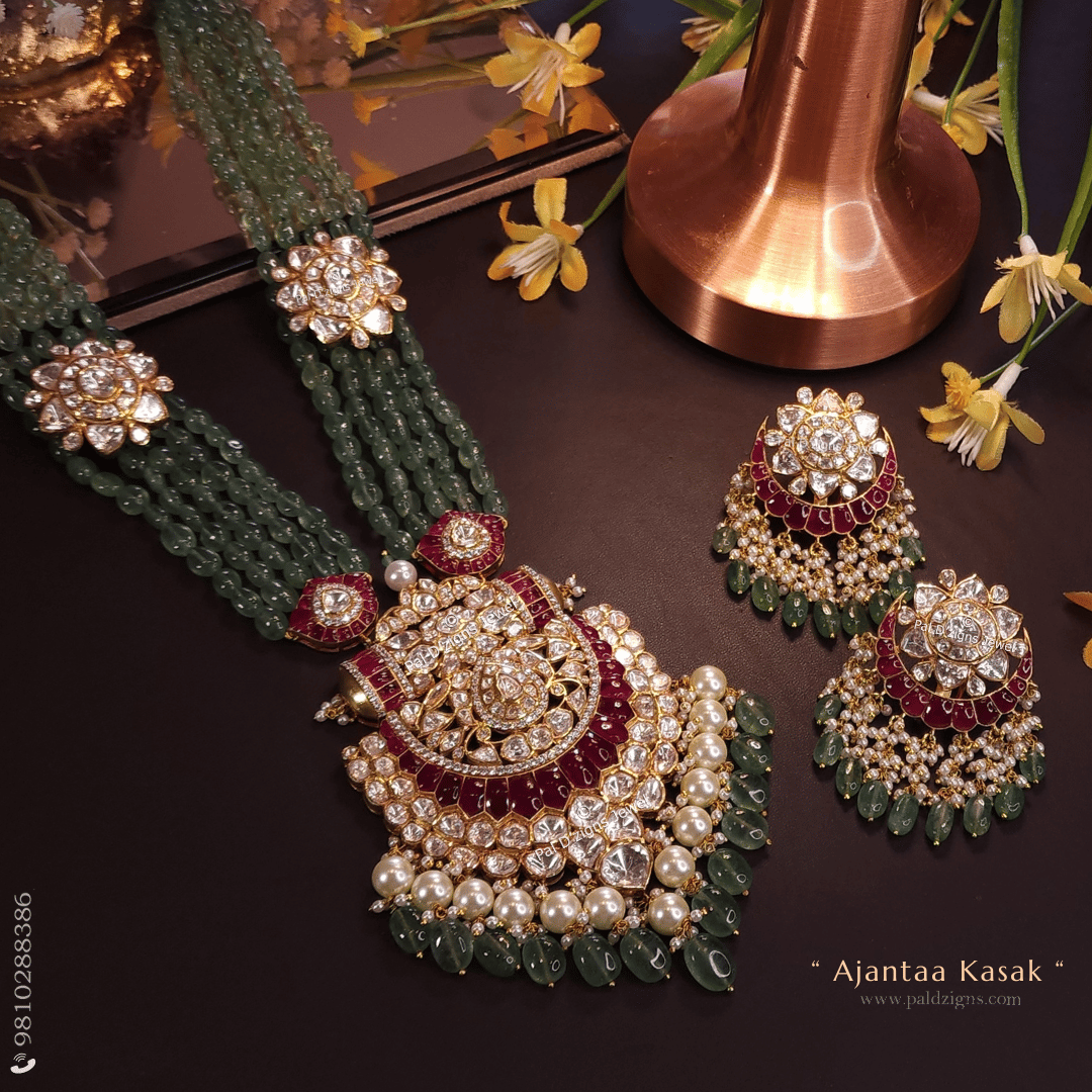 Ajantaa Kasak Moissanite Polki Long Pendant Set