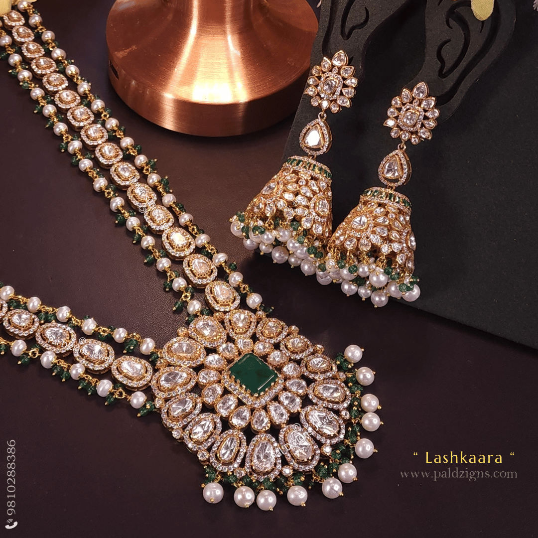 Lashkaara Moissanite Polki Long Pendant Set