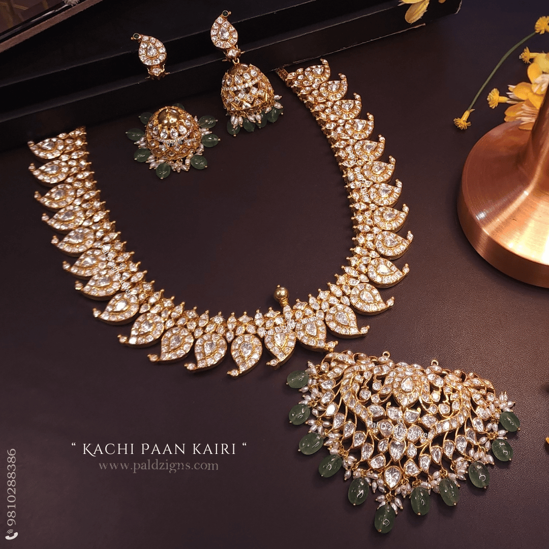 Kachi Paan Kairi Moissanite Polki 2 Detachables Necklace Set