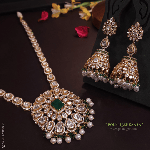 Polki Lashkaara Moissanite Polki Long Pendant Set Polki Lashkaara Moissanite Polki Long Pendant Set