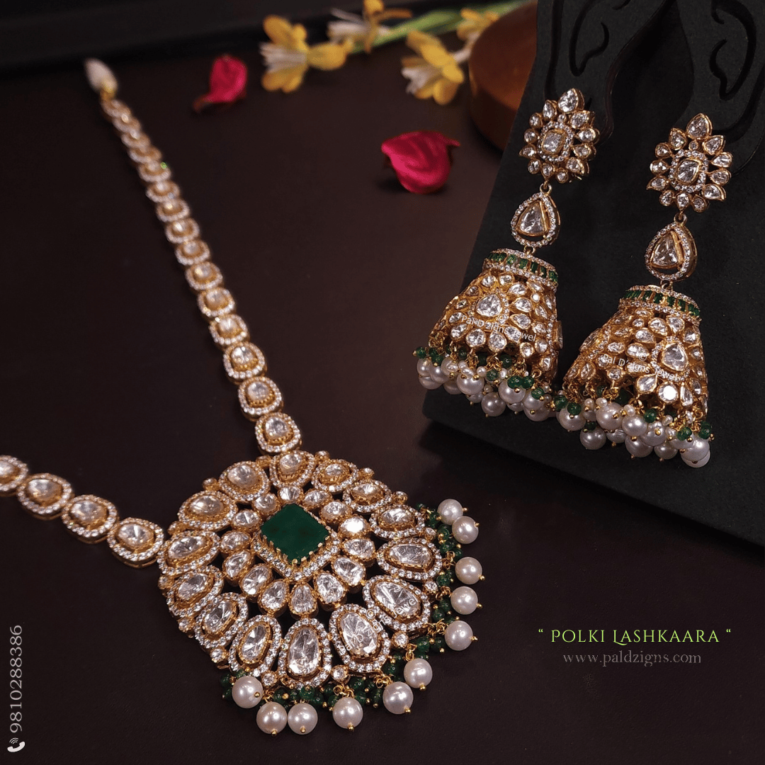 Polki Lashkaara Moissanite Polki Long Pendant Set