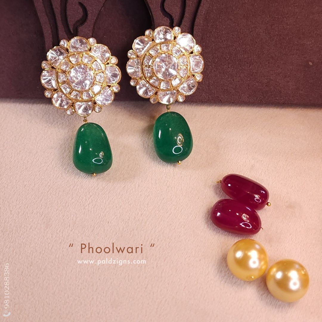 Phoolwari With 3 Detachables Moissanite Polki Stud
