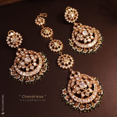 Chandrikaa Moissanite Polki Chaandbaali And Tikka Combo
