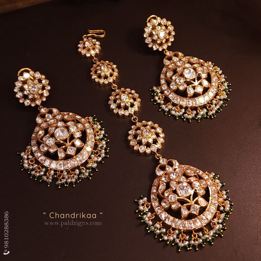 Chandrikaa Moissanite Polki Chaandbaali And Tikka Combo