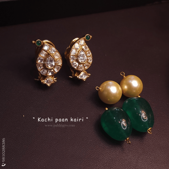 Kachi Paan Kairi Moissanite Polki Stud With 2 Detachables