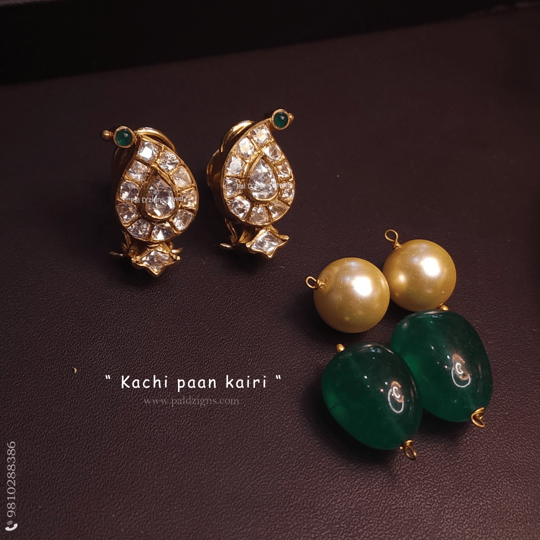 Kachi Paan Kairi Moissanite Polki Stud With 2 Detachables