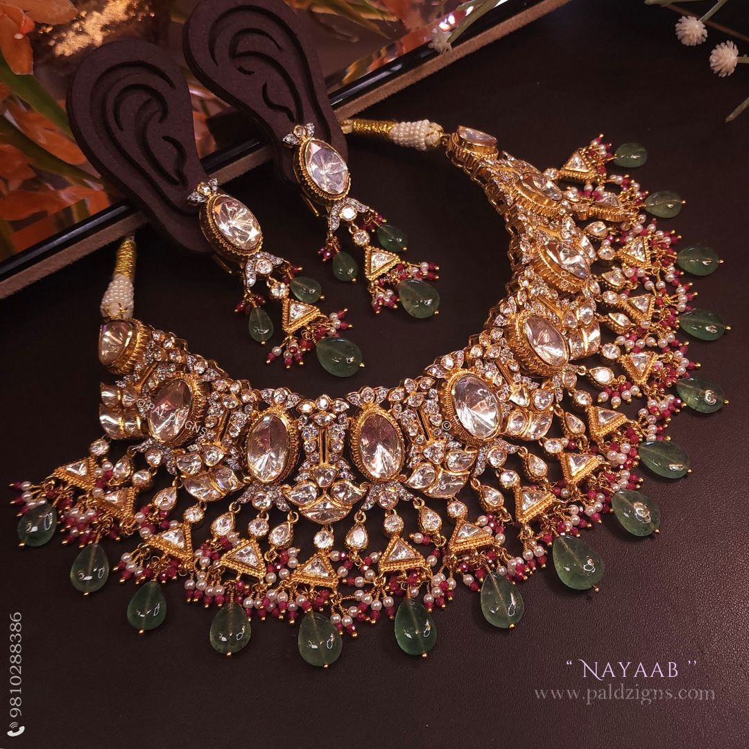 Nayaab Moissanite Polki Necklace Set