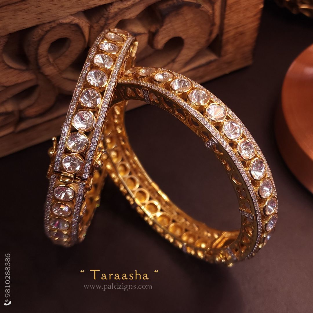 Taraasha 2-2" Size Moissanite Polki Bangles (Pair)