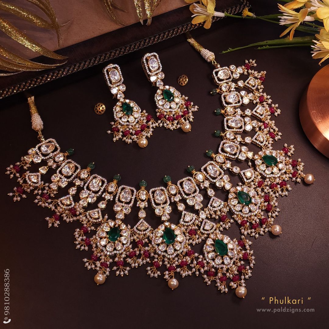 Phulkari Moissanite Polki Necklace Set