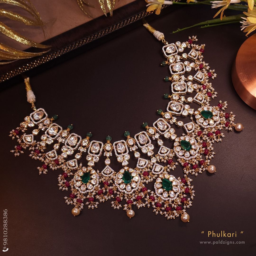Phulkari Moissanite Polki Necklace