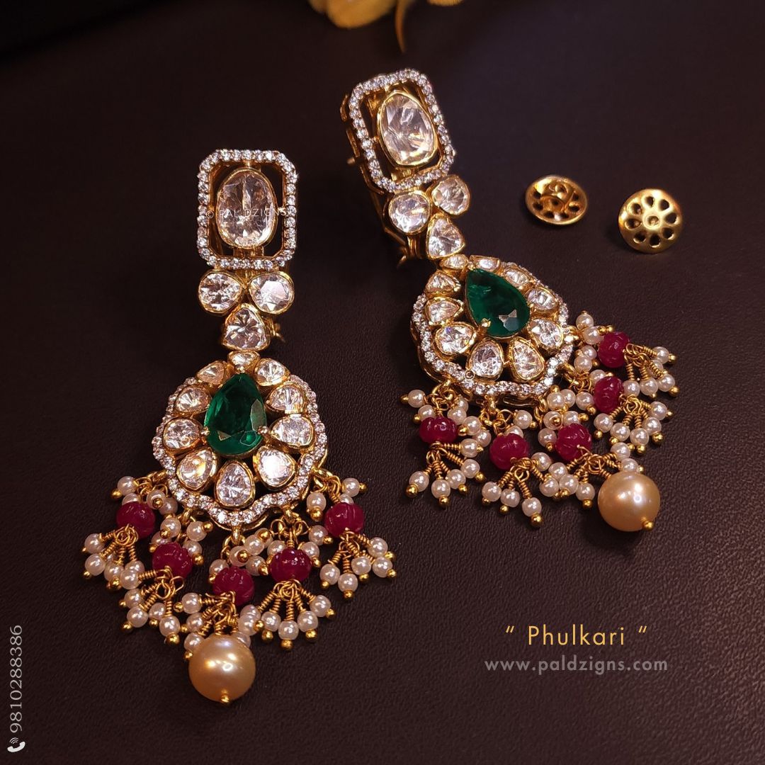 Phulkari Moissanite Polki Earrings