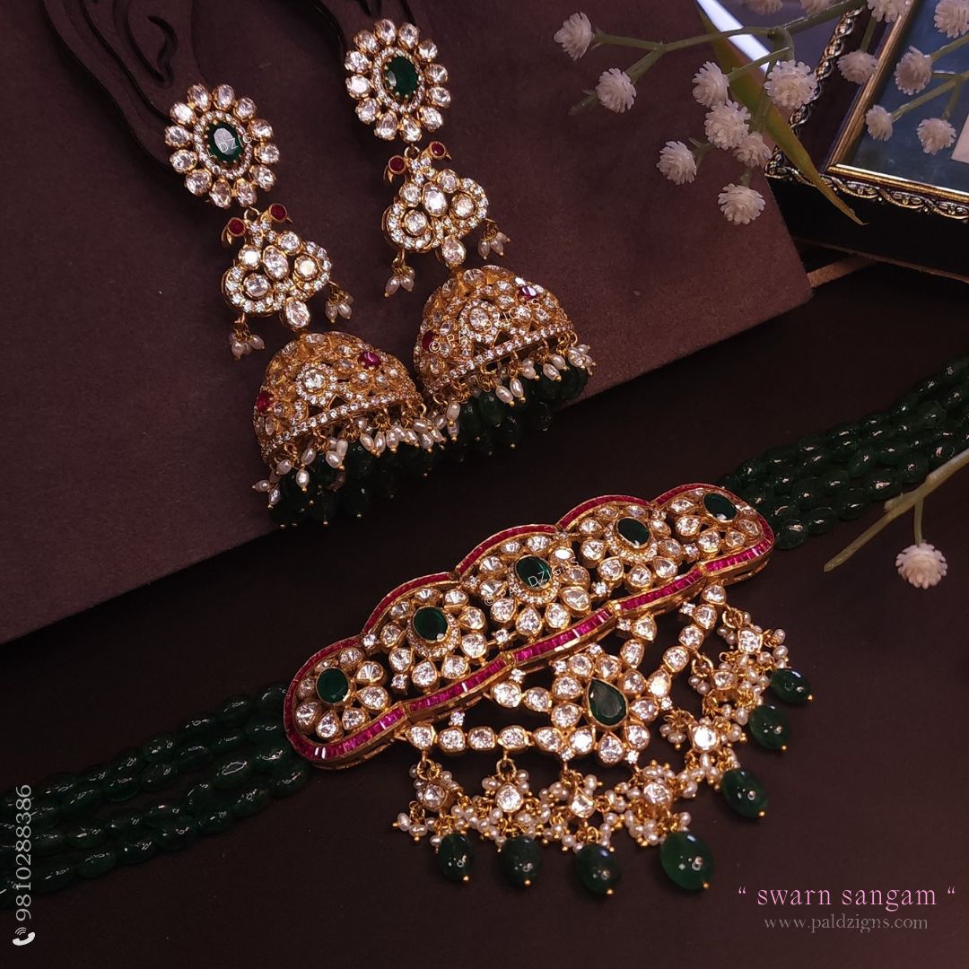 Swarn Sangam Moissanite Polki Choker Set