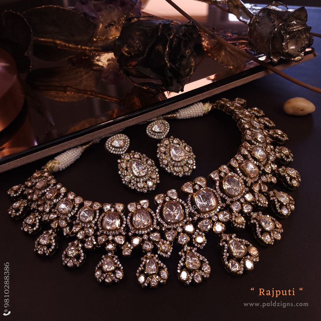 Rajputi Antique Moissanite Polki Necklace Set
