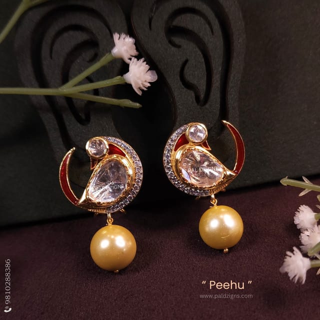 Peehu (Red) Moissanite Polki Stud
