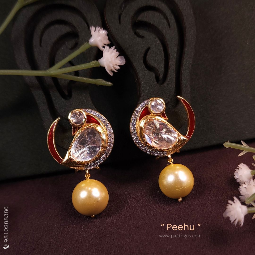 Peehu (Red) Moissanite Polki Stud