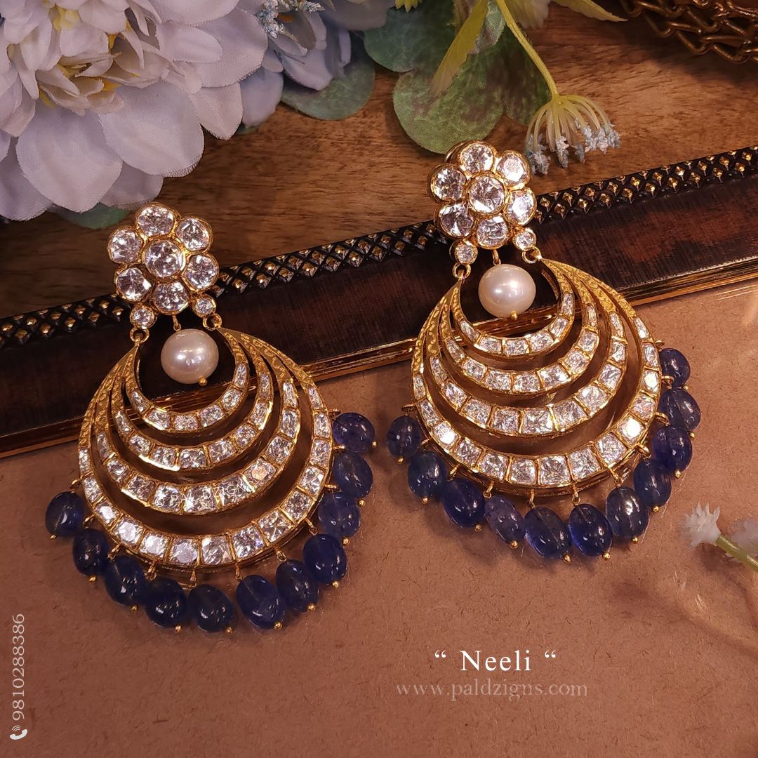 Neeli chandr baali gold in moissanite polki