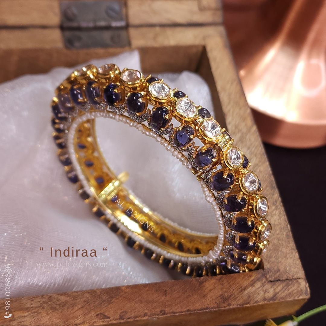 Indiraa 2-2" Size Moissanite Polki Bangle (Single)