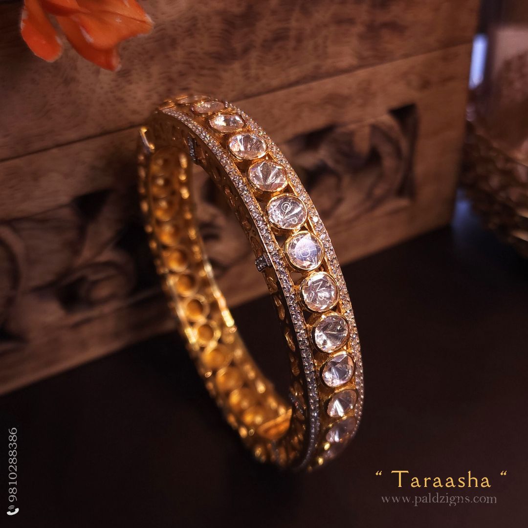 Taraasha 2-8" Size Moissanite Polki Bangles (Single)
