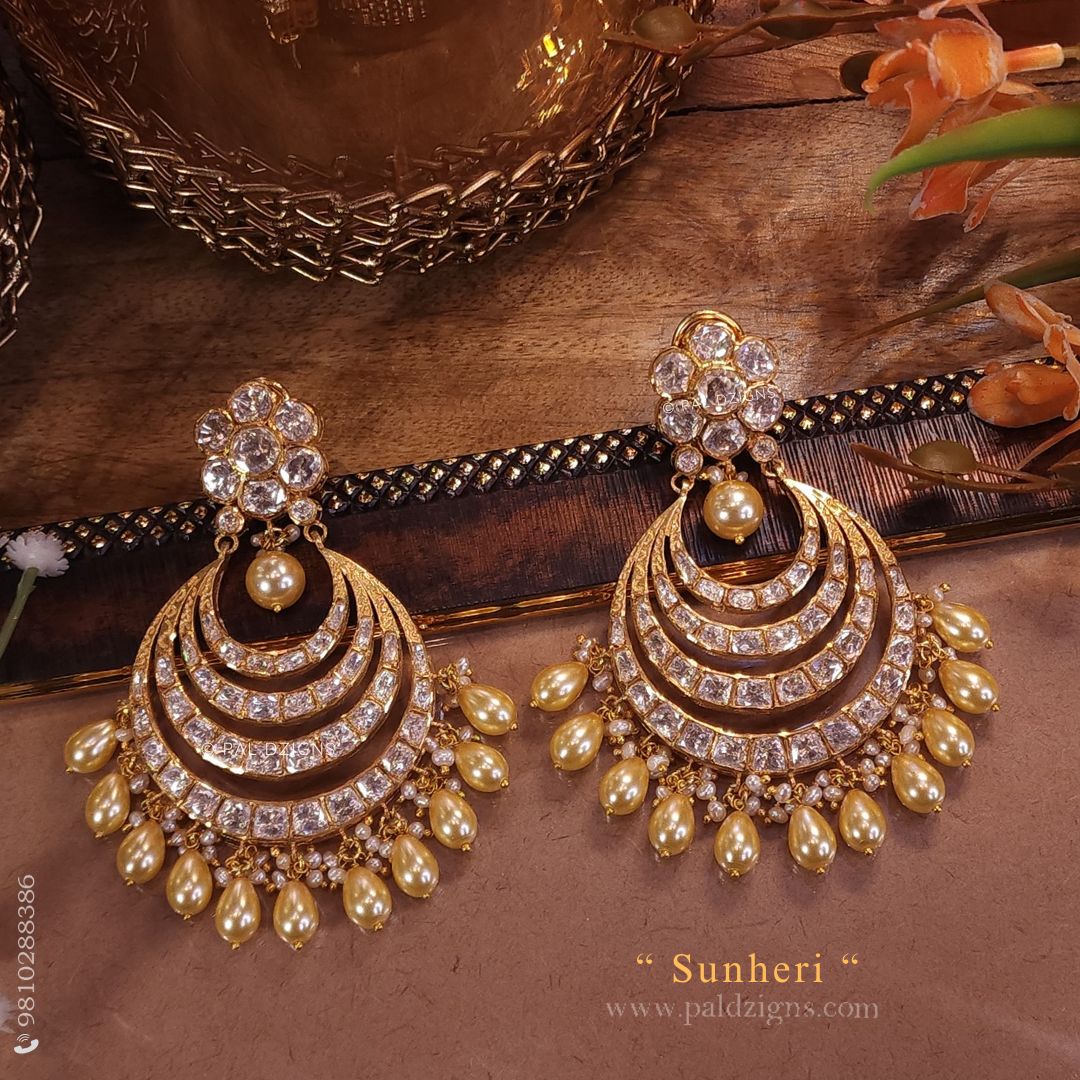 Sunheri Chandr Baali in Moissanite Polki