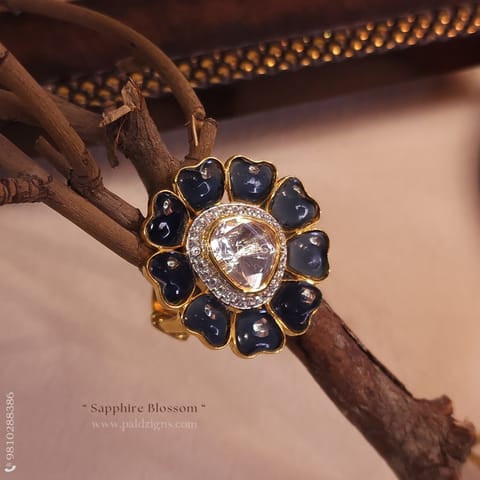 Sapphire Blossom Moissanite Polki Ring
