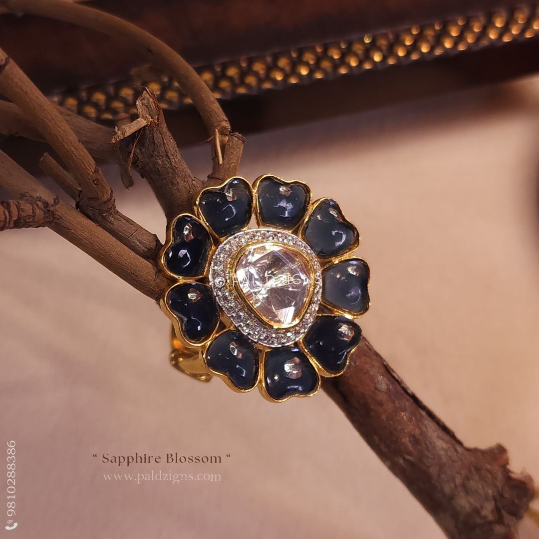 Sapphire Blossom Moissanite Polki Ring