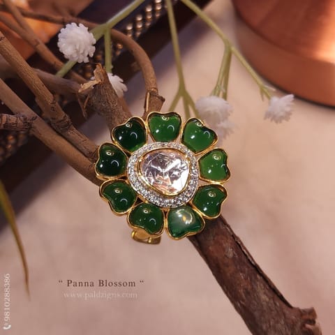 Panna Blossom Moissanite Polki Ring