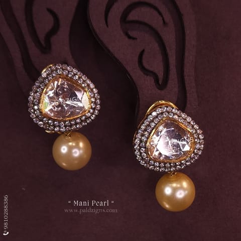 Mani Pearl Moissanite Polki Stud