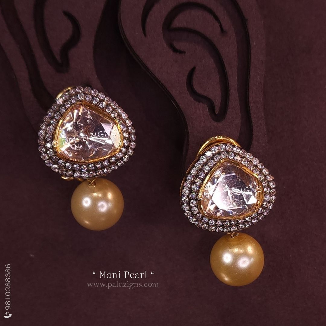 Mani Pearl Moissanite Polki Stud