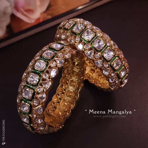 Meena Mangalya (2-4" Size) Moissanite Polki Bangles (Pair)