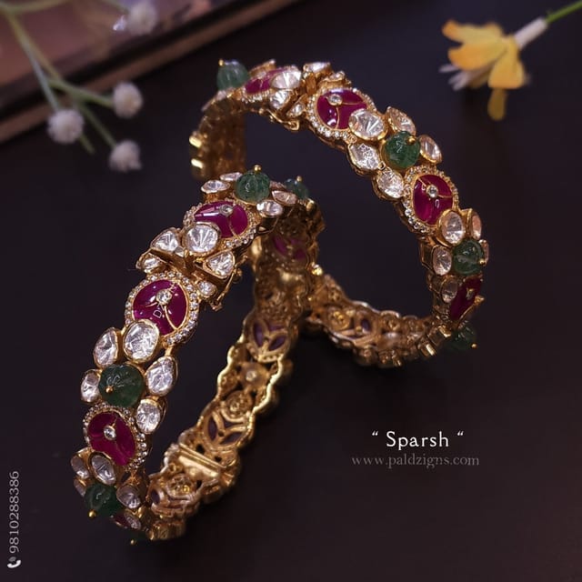Sparsh (2-10" Size) Moissanite Polki Bangles (Pair)