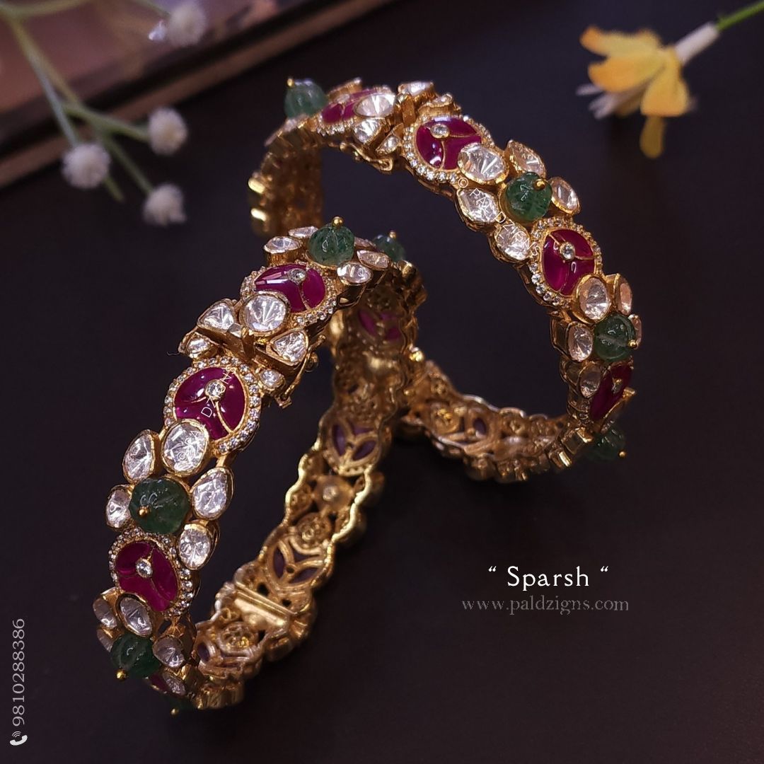 Sparsh (2-10" Size) Moissanite Polki Bangles (Pair)