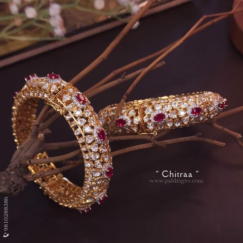Chitraa 2-2" Size Moissanite Polki Bangles (Pair) Chitraa 2-2" Size Moissanite Polki Bangles (Pair)