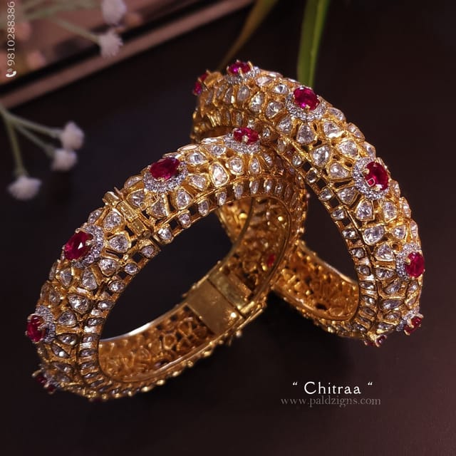 Chitraa 2-4" Size Moissanite Polki Bangles (Pair)