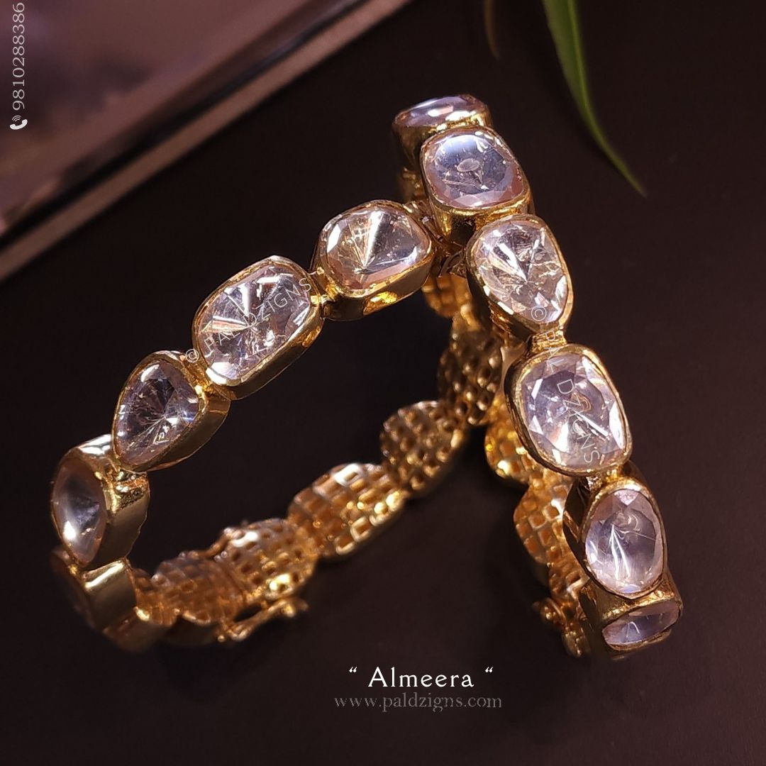 Almeera(2-4" Size) Moissanite Polki Bangles (Pair)