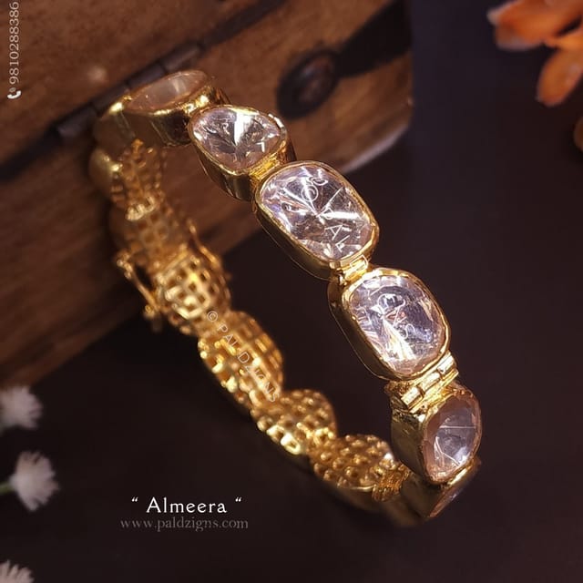 Almeera(2-4" Size) Moissanite Polki Bangles (Single)