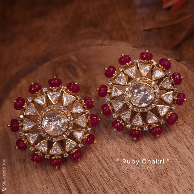 Ruby Chakri Moissanite Polki Studs